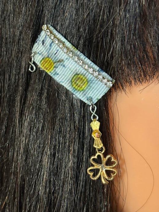 CLIP-IT Charming Attachment Gold Floral on Green Tiny Rhinestone Trim & 4 Leaf Clover