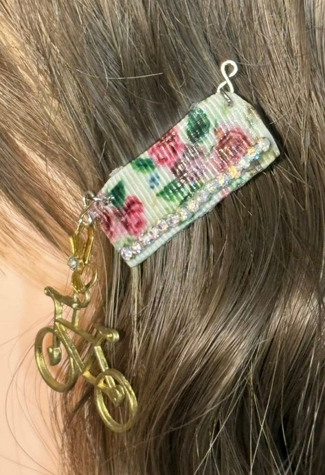 CLIP-IT Charming Attachment Pink Floral Tiny Rhinestone Trim & Bicycle