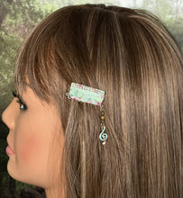 Load image into Gallery viewer, CLIP-IT Charming Attachment Pink Flowers on Green Tiny Rhinestone Trim &amp; Crystal Musical Sign