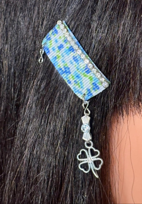 CLIP-IT Charming Attachment Blue Floral Tiny Rhinestone Trim & 4 Leaf Clover