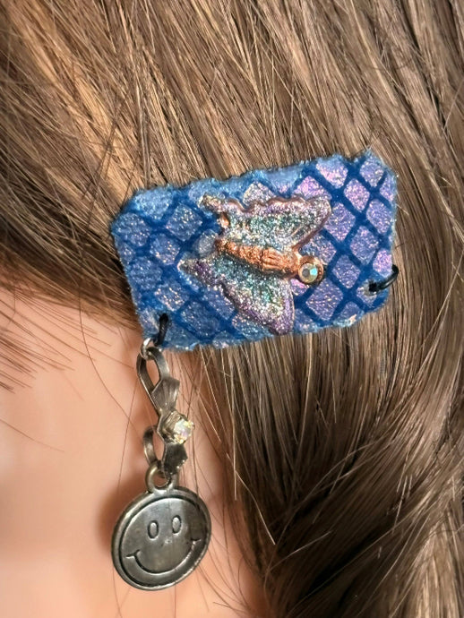 CLIP-IT Charming Attachment Butterfly Blue Holographic Velvet & Happy Face