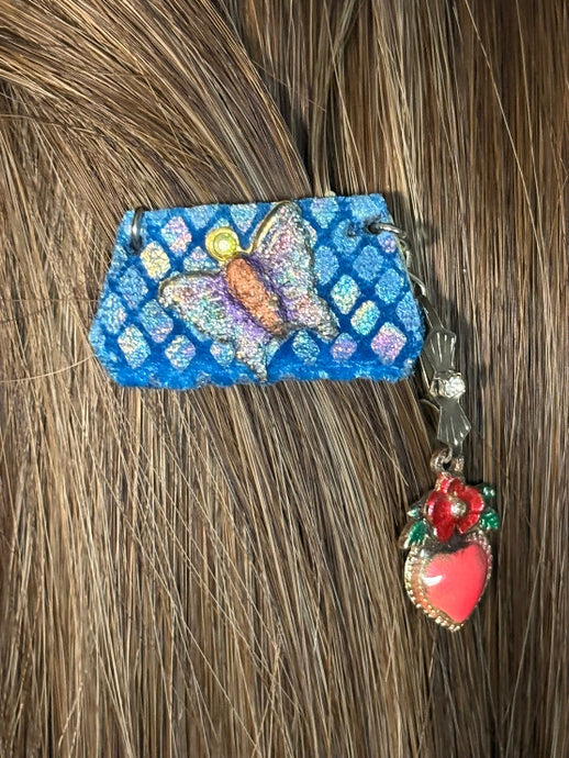 CLIP-IT Charming Attachment Butterfly Blue Holographic Velvet & Painted Floral Heart