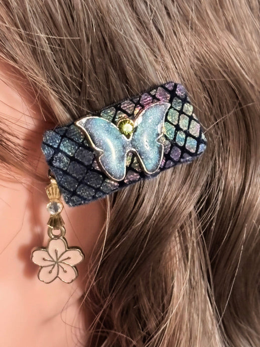 CLIP-IT Charming Attachment Blue Butterfly Blue Holographic Velvet & Flower
