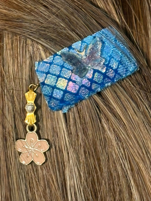 CLIP-IT Charming Attachment Butterfly Blue Holographic Velvet & Flower