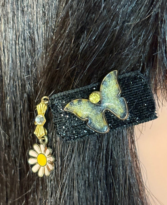 CLIP-IT Charming Attachment Crystal Butterfly Black Glitter Velvet & Daisy