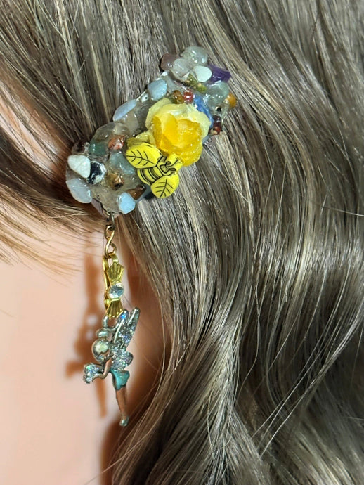 CLIP-IT Charming Attachment Bee on Board Yellow RoseBud Gemstone Setting & Crystal Fairy