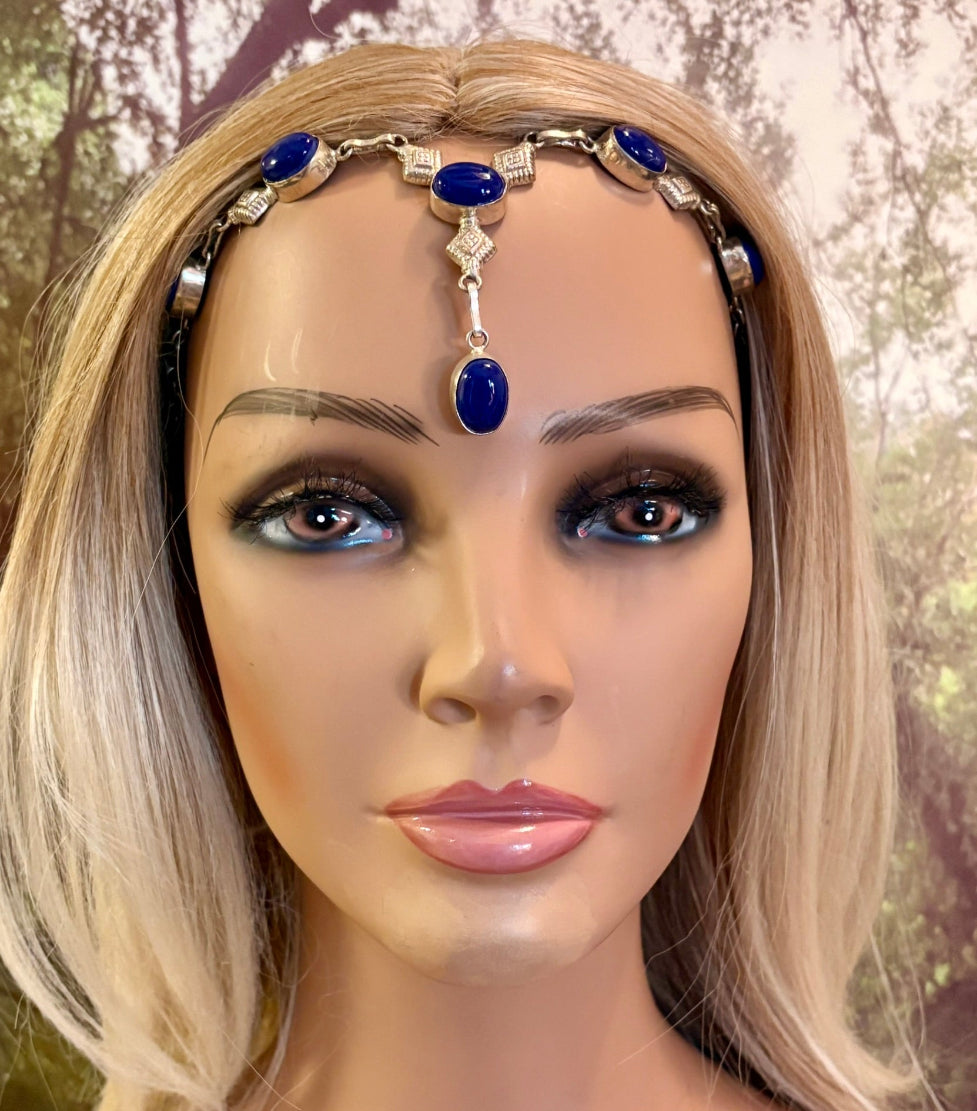 Precious Metal POWER BAND-IT Unique Hand-Crafted Sterling Silver/Deep Blue Genuine Gemstones