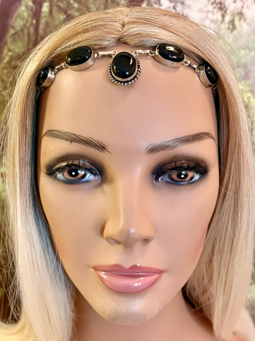 Precious Metal POWER BAND-IT Unique Hand-Crafted Sterling Silver/Genuine Black Gemstones