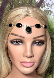 Precious Metal POWER BAND-IT Unique Hand-Crafted Sterling Silver/Genuine Large Black Gemstones