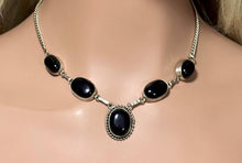 Load image into Gallery viewer, Precious Metal POWER BAND-IT Unique Hand-Crafted Sterling Silver/Genuine Large Black Gemstones