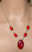 Load image into Gallery viewer, Precious Metal POWER BAND-IT Unique Hand-Crafted Sterling Silver/Genuine Red Dk. Orange Gemstones