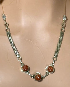 Precious Metal POWER BAND-IT Unique Hand-Crafted Sterling Silver/Genuine Brown Sun Stone Gemstones