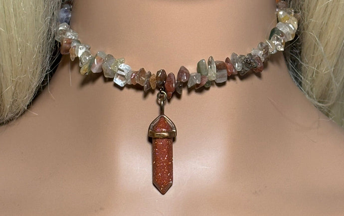 Gemstone POWER BAND-IT 8 Mixed Quartz Chips & Brown Goldstone Point