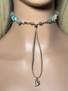 Gemstone POWER BAND-IT 5 Multi Gemstone Chips & Clear Quartz Drop