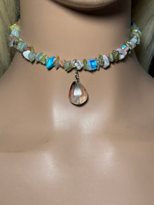 Gemstone POWER BAND-IT 5 Multi Gemstone Chips & Clear Quartz Drop