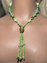Load image into Gallery viewer, Personal POWER BAND-IT Green Glass Bead Array Fringed Large Lampworked Bead
