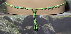 Personal POWER BAND-IT Shades of Green Glass Bead Array Fringed Lampworked Bead