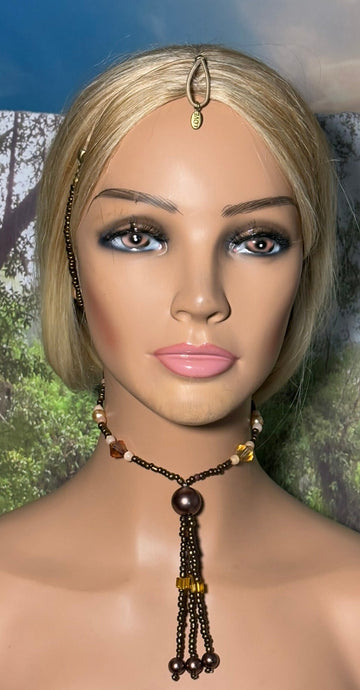 Personal POWER BAND-IT Shades of Brown/Tan Glass Bead Array Fringed