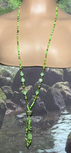 Load image into Gallery viewer, Personal POWER BAND-IT Shades of Green Sculpted Glass Bead Array Fringed Lampworked Heart