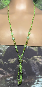 Personal POWER BAND-IT Shades of Green Sculpted Glass Bead Array Fringed Lampworked Heart