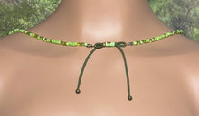 Load image into Gallery viewer, Personal POWER BAND-IT Shades of Green Sculpted Glass Bead Array Fringed Lampworked Heart