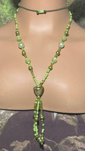 Load image into Gallery viewer, Personal POWER BAND-IT Shades of Green Sculpted Glass Bead Array Fringed Lampworked Heart