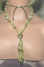 Load image into Gallery viewer, Personal POWER BAND-IT Shades of Green Sculpted Glass Bead Array Fringed Lampworked Heart