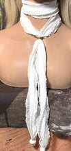 Load image into Gallery viewer, SCARF BAND-IT Designer Edition Stretchy Frilly Gold Glitz on White