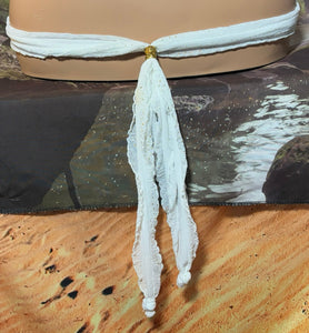 SCARF BAND-IT Designer Edition Stretchy Frilly Gold Glitz on White
