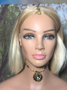 Bead Bling POWER BAND-IT Gold Tone Crystals & Ornate Beads Scalloped Mystic Mirror