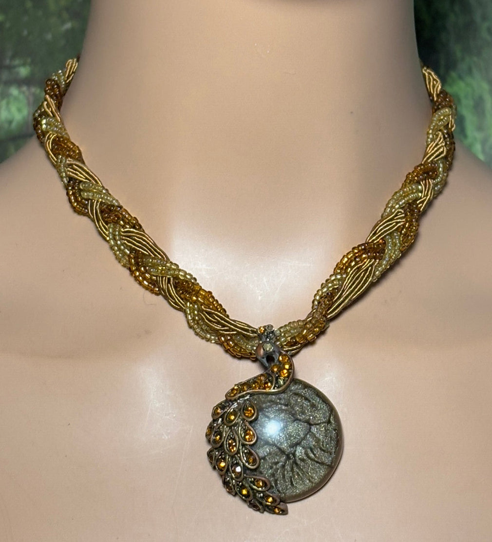 Charming Personal POWER BAND-IT Brown Beaded Braid Mystic Peacock