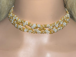 Personal POWER BAND-IT Gold & Clear Woven Seed Bead Flower Power