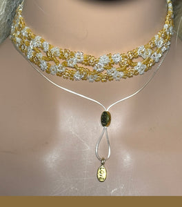 Personal POWER BAND-IT Gold & Clear Woven Seed Bead Flower Power