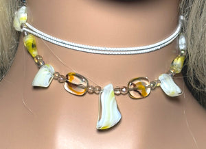 Personal POWER BAND-IT Ivory/Gold Sculpted Glass Bead Array Abstract