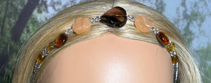 Personal POWER BAND-IT Shades of Amber Sculpted Glass Bead Array Flowers/Teardrops
