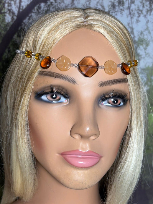 Personal POWER BAND-IT Shades of Amber Sculpted Glass Bead Array Flowers/Teardrops