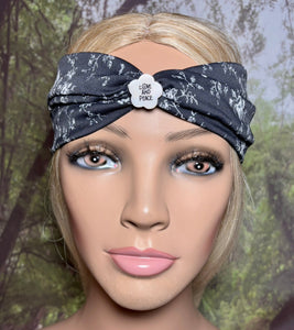 SCARF BAND-IT Exclusive Edition Black/White Floral Mother of Pearl "LOVE AND PEACE"