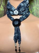 Load image into Gallery viewer, SCARF BAND-IT Exclusive Edition Black/White Floral Mother of Pearl &quot;LOVE AND PEACE&quot;