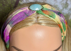 SCARF BAND-IT Exclusive Edition Multi Color Abstract Large Genuine Green Gemstone