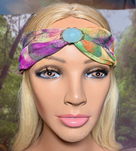 SCARF BAND-IT Exclusive Edition Multi Color Abstract Large Genuine Green Gemstone