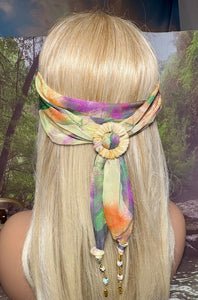 SCARF BAND-IT Exclusive Edition Multi Color Abstract Large Genuine Green Gemstone