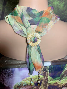 SCARF BAND-IT Exclusive Edition Multi Color Abstract Large Genuine Green Gemstone