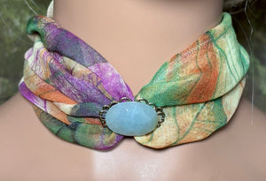 SCARF BAND-IT Exclusive Edition Multi Color Abstract Large Genuine Green Gemstone