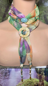 SCARF BAND-IT Exclusive Edition Multi Color Abstract Large Genuine Green Gemstone