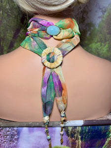 SCARF BAND-IT Exclusive Edition Multi Color Abstract Large Genuine Green Gemstone