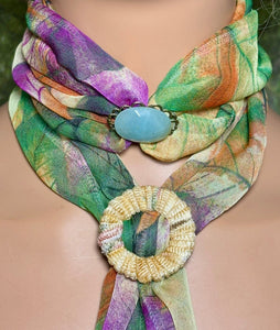 SCARF BAND-IT Exclusive Edition Multi Color Abstract Large Genuine Green Gemstone