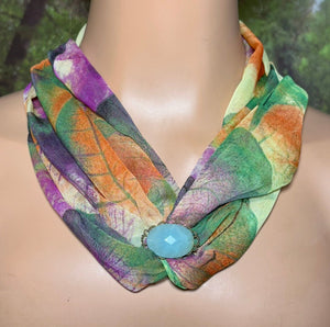 SCARF BAND-IT Exclusive Edition Multi Color Abstract Large Genuine Green Gemstone