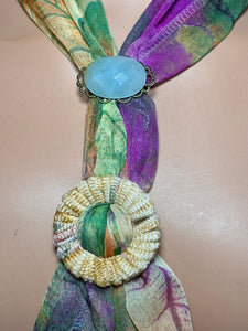 SCARF BAND-IT Exclusive Edition Multi Color Abstract Large Genuine Green Gemstone