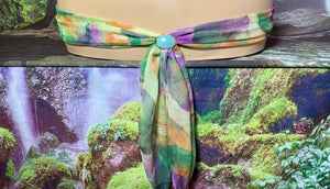 SCARF BAND-IT Exclusive Edition Multi Color Abstract Large Genuine Green Gemstone