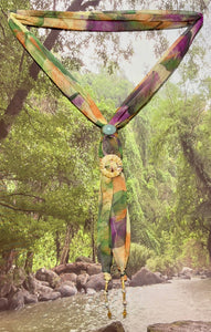 SCARF BAND-IT Exclusive Edition Multi Color Abstract Large Genuine Green Gemstone